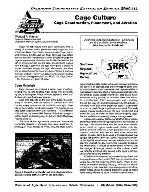 Cage Culture: Cage Construction, Placement and Aeration.
